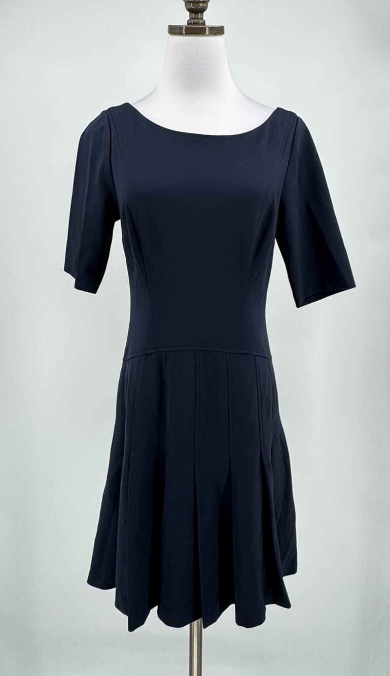 Plenty by Tracy Reese Navy Blue Drop Waist Pleated A Line Dress Sz 4 NEW